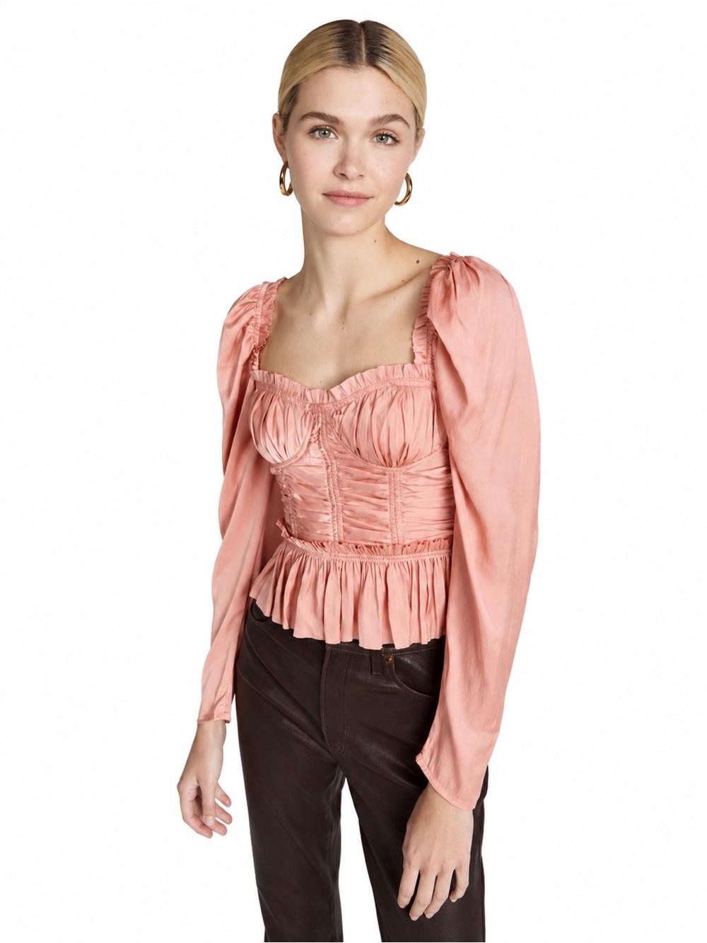 ULLA JOHNSON Mia Satin Bustier Peplum Blouse Size 4